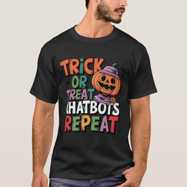 Camiseta 🤖 Halloween Chatbot AI Engraçado ou 👻 Tratar 🎃 (Frente)