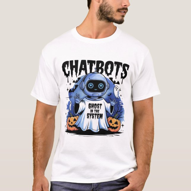 Camiseta 🤖 Halloween Chatbot AI Fantasma Engraçado Na Máqu (Frente)