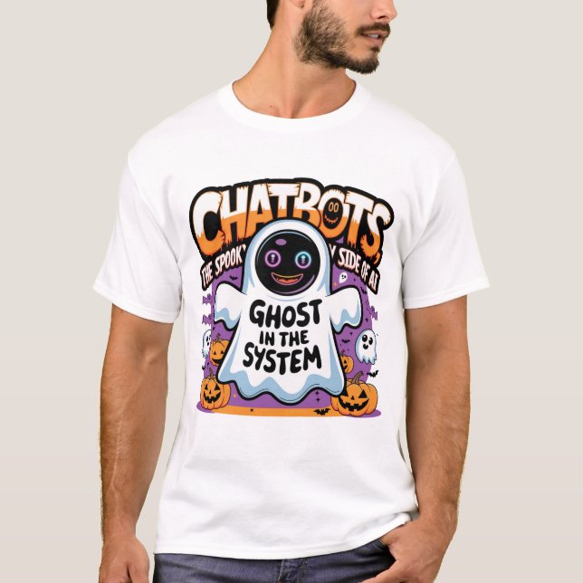 Camiseta 🤖 Halloween Chatbot AI Fantasma Engraçado Na Máqu (Frente)