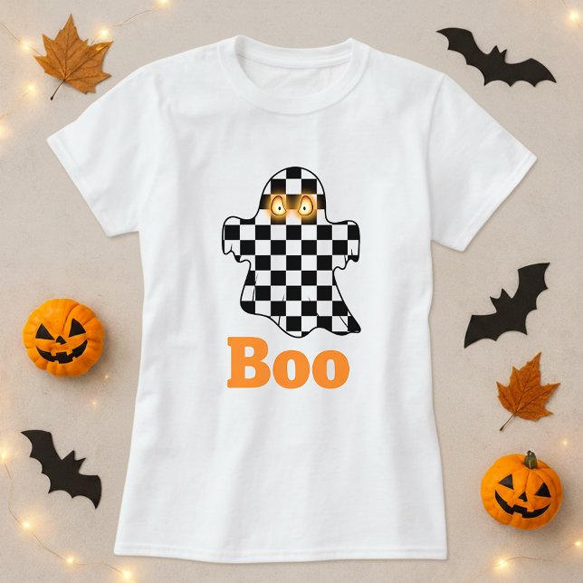 Camiseta Halloween Checkerboard Ghost Boo (Criador carregado)