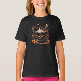 Camiseta Halloween Coffee Art – Spooky Latte with Skeletons