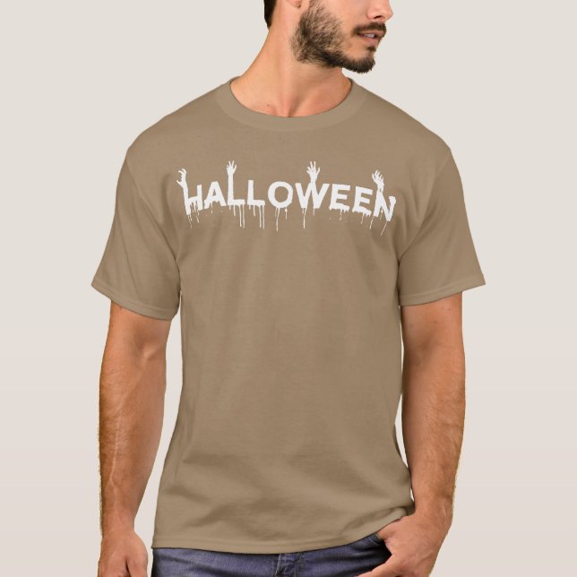 Camiseta Halloween com amigo Zombie Hands (Frente)