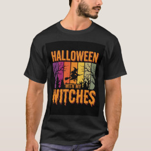 Camiseta Halloween Com As Minhas Bruxas Pôr do Sol Retro