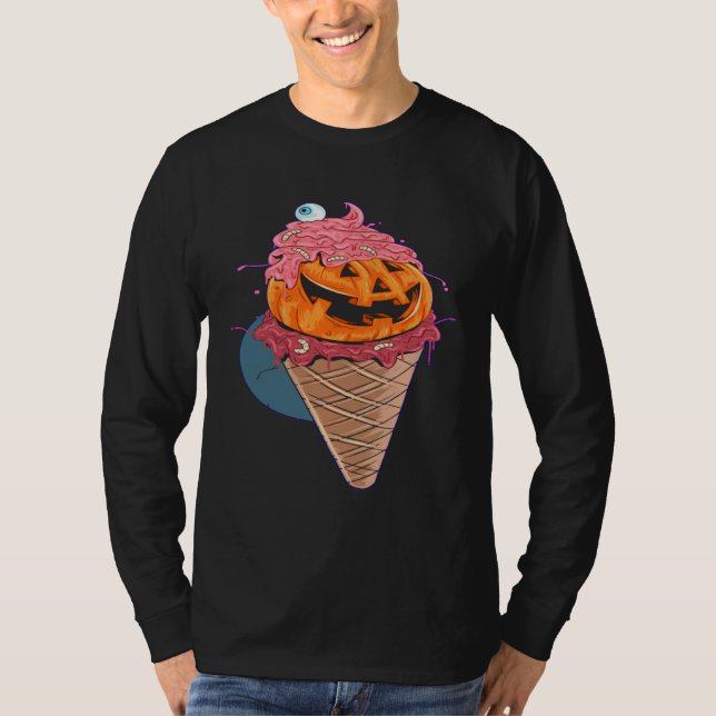 Camiseta Halloween cones Pumpkin Worms icecream (Frente)