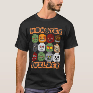 Camiseta Halloween Construindo Tijolos Construtor de Monstr