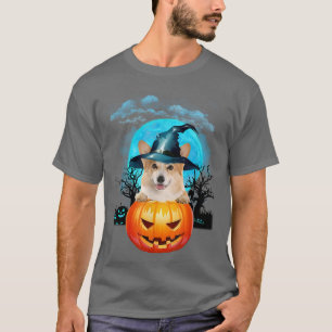 Camiseta Halloween Corgi Witch Pumpkin E Blue Moon