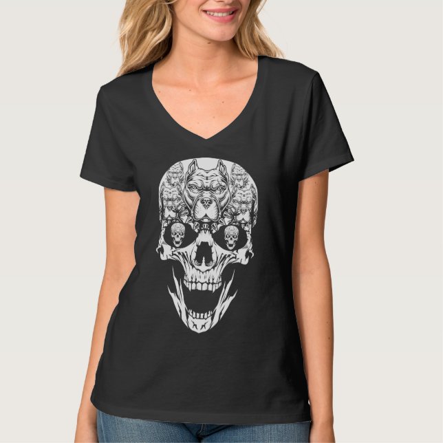 Camiseta Halloween Costume Skull Pitbull Dog Lover (Frente)