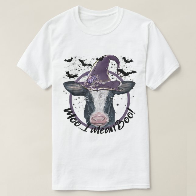 Camiseta Halloween Cow Heifer Moo Quero dizer Boo Highland  (Frente do Design)