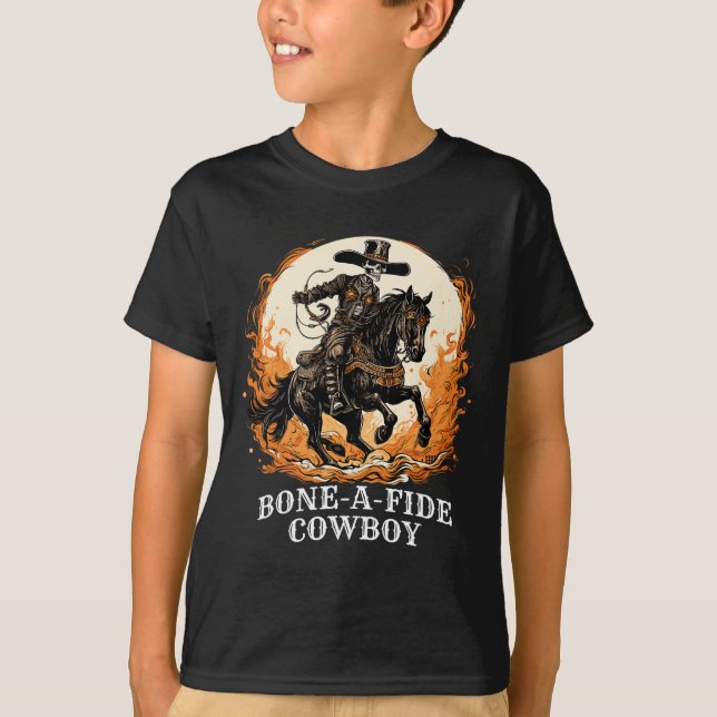 Camiseta Halloween Cowboy Spookey Skeleton Rodeo Horse (Frente)