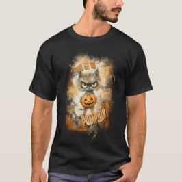 Camiseta Halloween Cranky Cat Com Abóbora