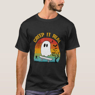 Camiseta Halloween Creep It Retro Skateboard Ghost