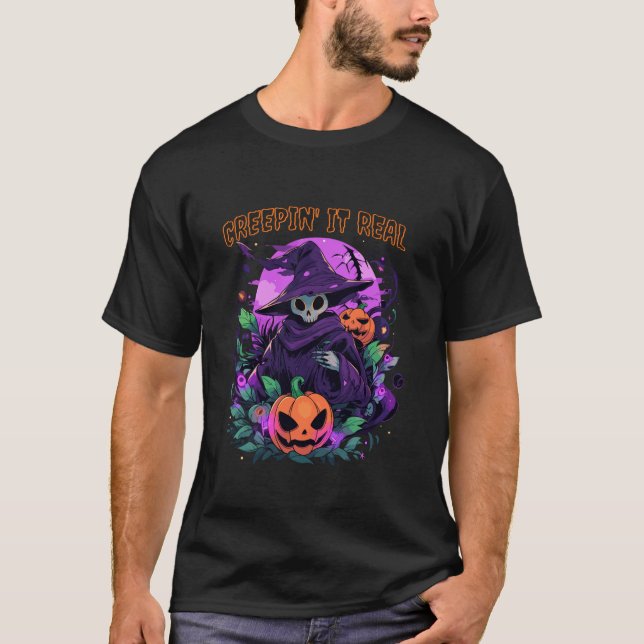 Camiseta Halloween Creepin It Realmente Skeleton Witch Cre (Frente)