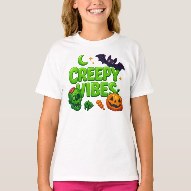 Camiseta Halloween Creepy Vibes Roupas Unisex (Frente)