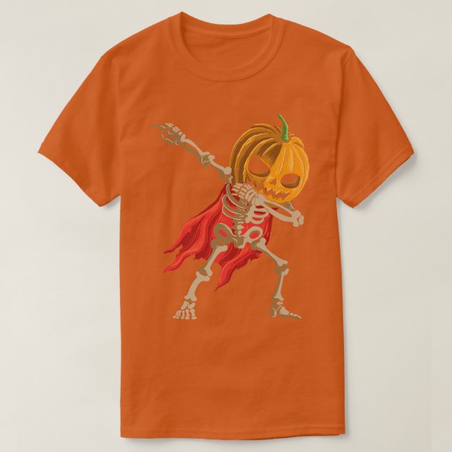 Camiseta Halloween Custome Dabbing Skeleton Com Pumpkin Da (Frente do Design)