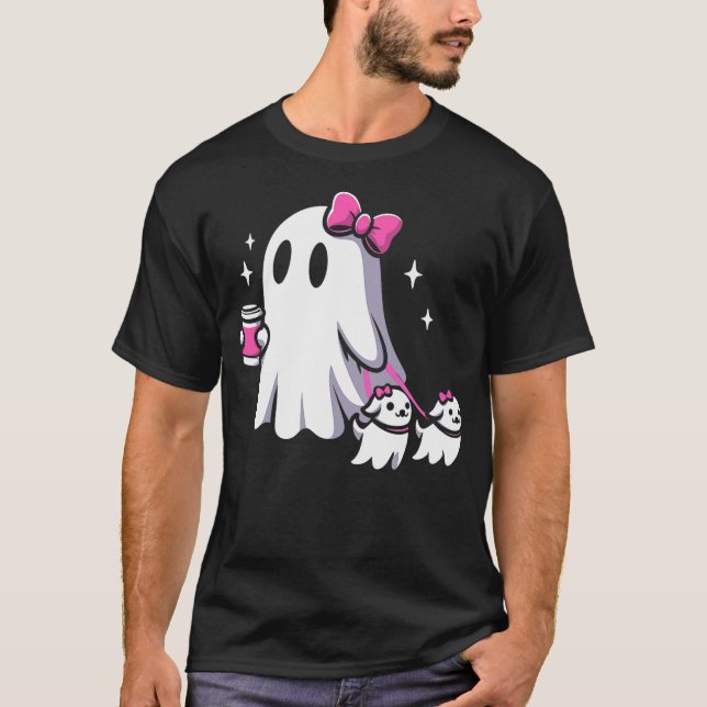 Camiseta Halloween Cute Ghost Walking Dog Spooky Pink Coque (Frente)