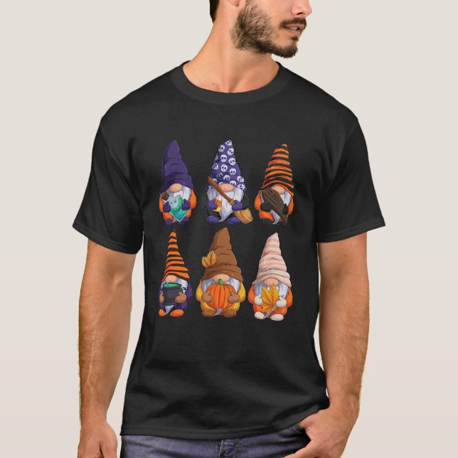 Camiseta Halloween Cute Gnomes Autumn Pumpkins Fall Holiday (Frente)