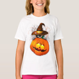 Camiseta Halloween Cute Kitty Witch and Pumpkin Friend