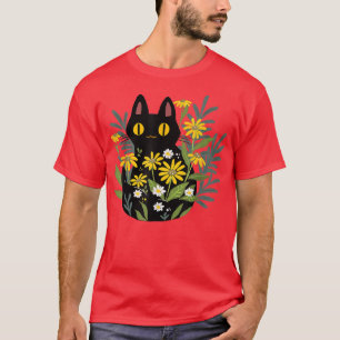 Camiseta Halloween Cute Retro Black Cat Flower Fall Costume