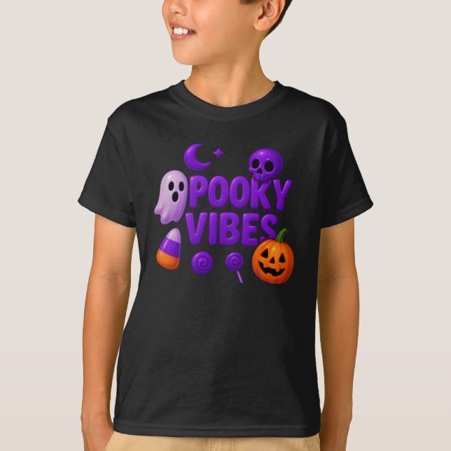Camiseta Halloween Cute Spooky Vibes Roupas Unisex (Frente)