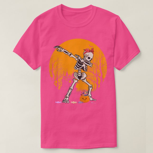 Camiseta Halloween Dabbing Skeleton Figurume Crianças Menin (Frente do Design)