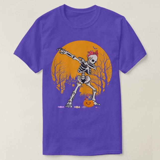 Camiseta Halloween Dabbing Skeleton Figurume Crianças Menin (Frente do Design)