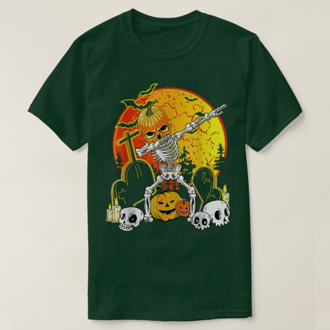 Camiseta Halloween Dabbing Skeleton Jack O' Lantern Boys Ki (Frente do Design)