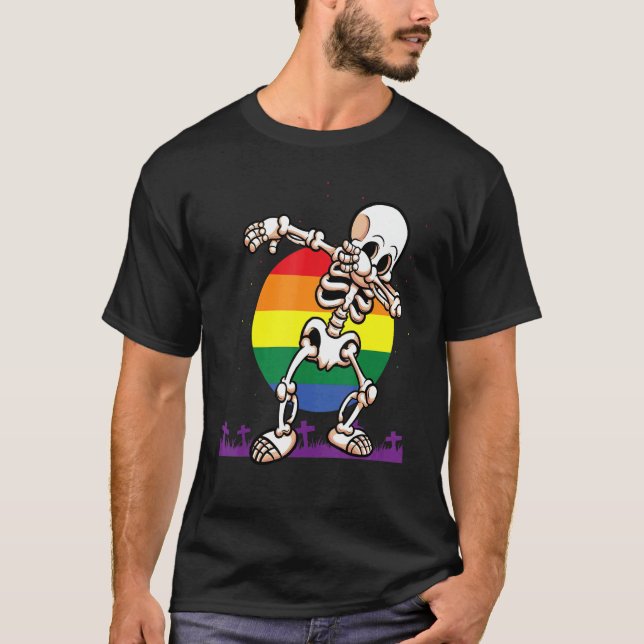 Camiseta Halloween Dabbing Skeleton Lgbt Orgulho gay Hallow (Frente)