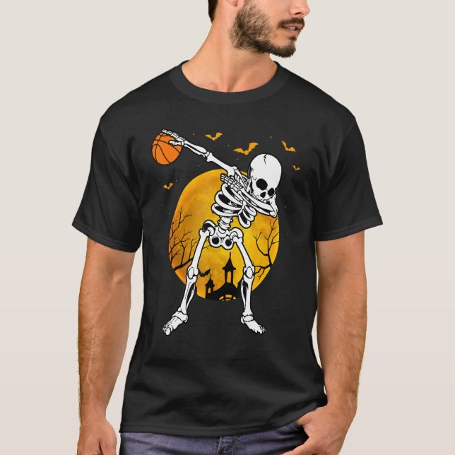Camiseta Halloween Dabbing Skeleton Pumpkin Spooky Illustra (Frente)