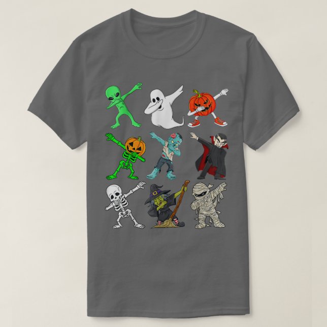 Camiseta Halloween Dabbing Skeleton Witold E Monsters Funn (Frente do Design)