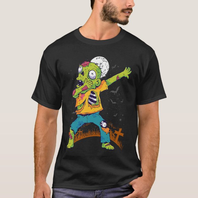 Camiseta Halloween Dabbing Zombie Dab In Graveyard  Fun Und (Frente)