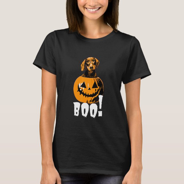 Camiseta Halloween Dachshund Dog Halloween Pumpkin Boo (Frente)