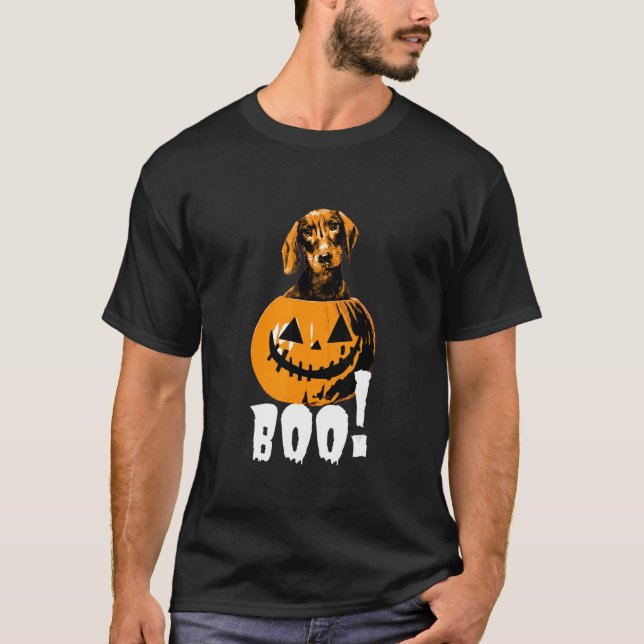 Camiseta Halloween Dachshund Dog Halloween Pumpkin Boo (Frente)