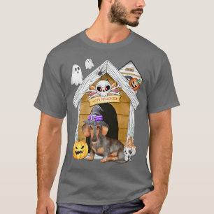 Camiseta Halloween Dachshund Dog Witch Assaltou Casa
