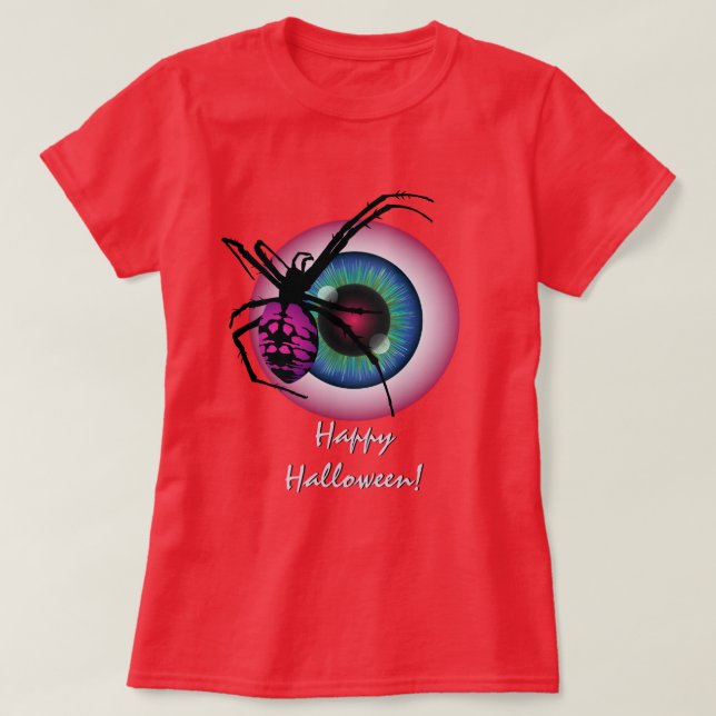 Camiseta Halloween de aranha e bola de sangue (Frente do Design)