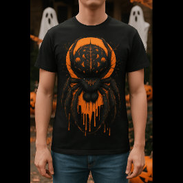 Camiseta Halloween De Aranha Negra E Laranja Assustadora