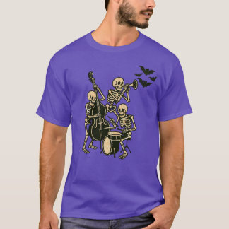 Camiseta Halloween de Banda de Esqueleto Retro Roxo