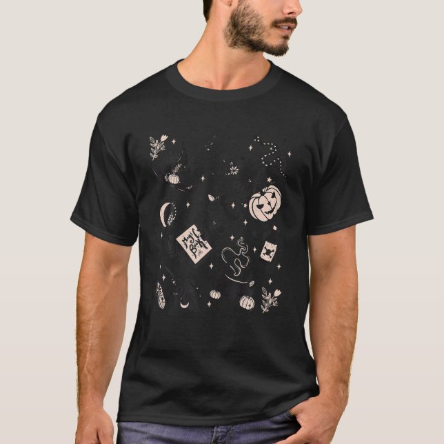 Camiseta Halloween de bruxaria-bruxa-retrô-bela (Frente)