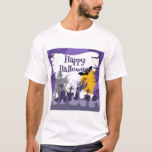Camiseta Halloween De Casa Assombrada No Escuro (Frente)