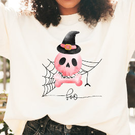 Camiseta Halloween de caveira rosa e boo