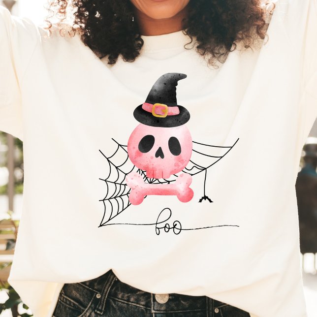 Camiseta Halloween de caveira rosa e boo (Criador carregado)