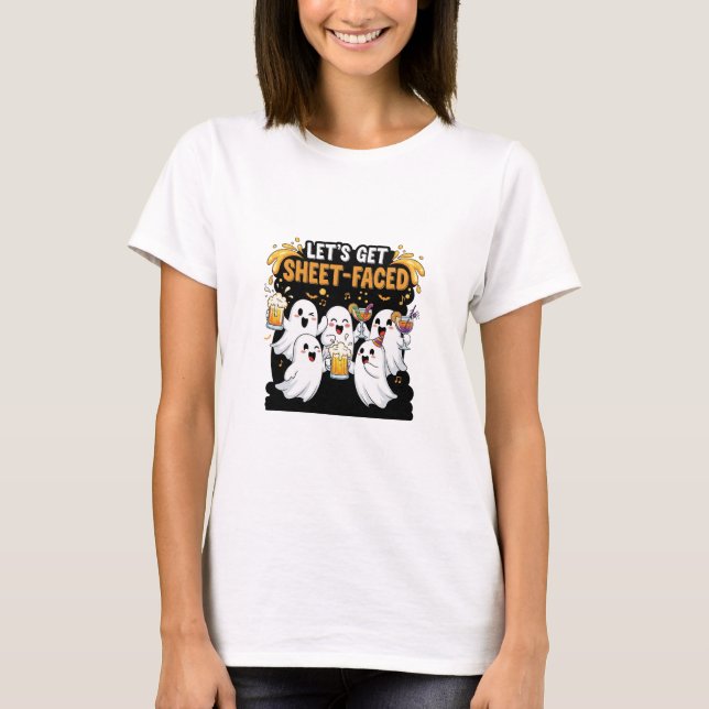 Camiseta Halloween De Fantasma Encantado Com vamos (Frente)