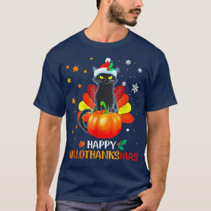 Camiseta Halloween De Gato Negro E Feliz Salão De Natal