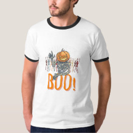 Camiseta Halloween de Grunge Laranja e Branco com Marca Per