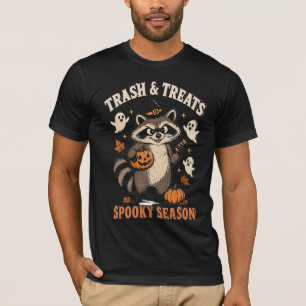 Camiseta Halloween de Guaxinim Divertido e Retrô com Lixo e