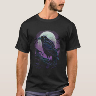 Camiseta Halloween De Pássaros Voadores De Moon Crow Raven