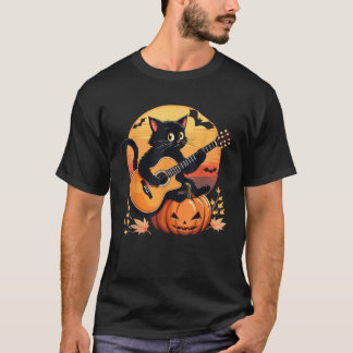 Camiseta Halloween De Pumpkin De Gato Preto Retro Para Home