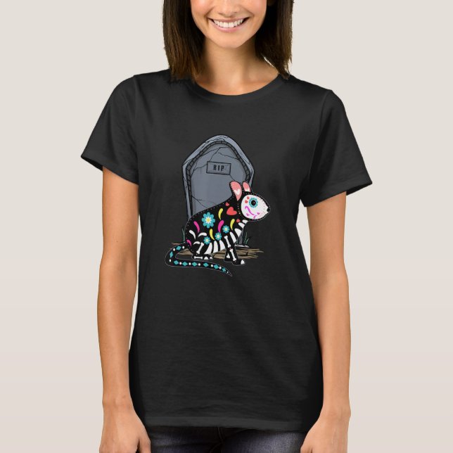 Camiseta Halloween De Skeleton De Hamster Para Garota (Frente)