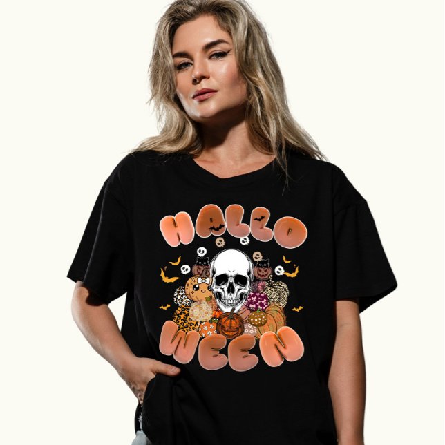 Camiseta Halloween de Skull Spooky Personalizado (Criador carregado)