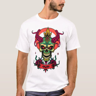Camiseta Halloween Demon Skull - Tatuagem Colorida