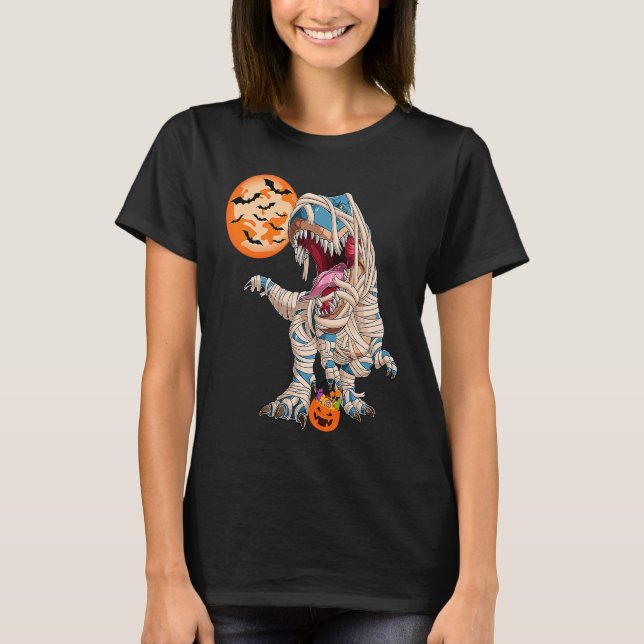 Camiseta Halloween Dinosaur Pumpkin Boys Kids Dinosaur rex  (Frente)
